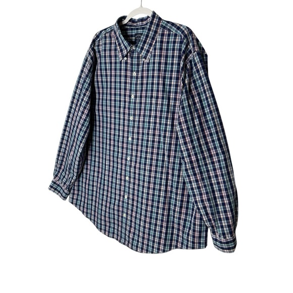 Brooks Brothers Oxford Button Down Shirt Men 2XLT Blue Check Long Sleeve Career - Picture 8 of 8